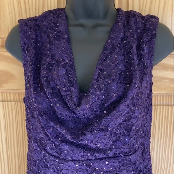 Dressbarn Connected Apparel Purple Lace Sequin Dress Size 10 Cowl Neck - Picture 1 of 12